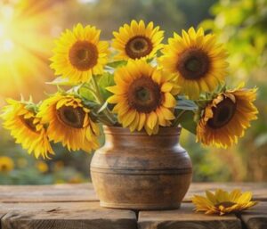 Beautiful Sunflowers with a Ray of Sunshine